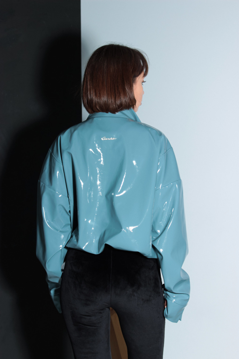 Бомбер из лаковой экокожи GARCHIT, цвет: голубой, GARLakeBomb купить онлайн