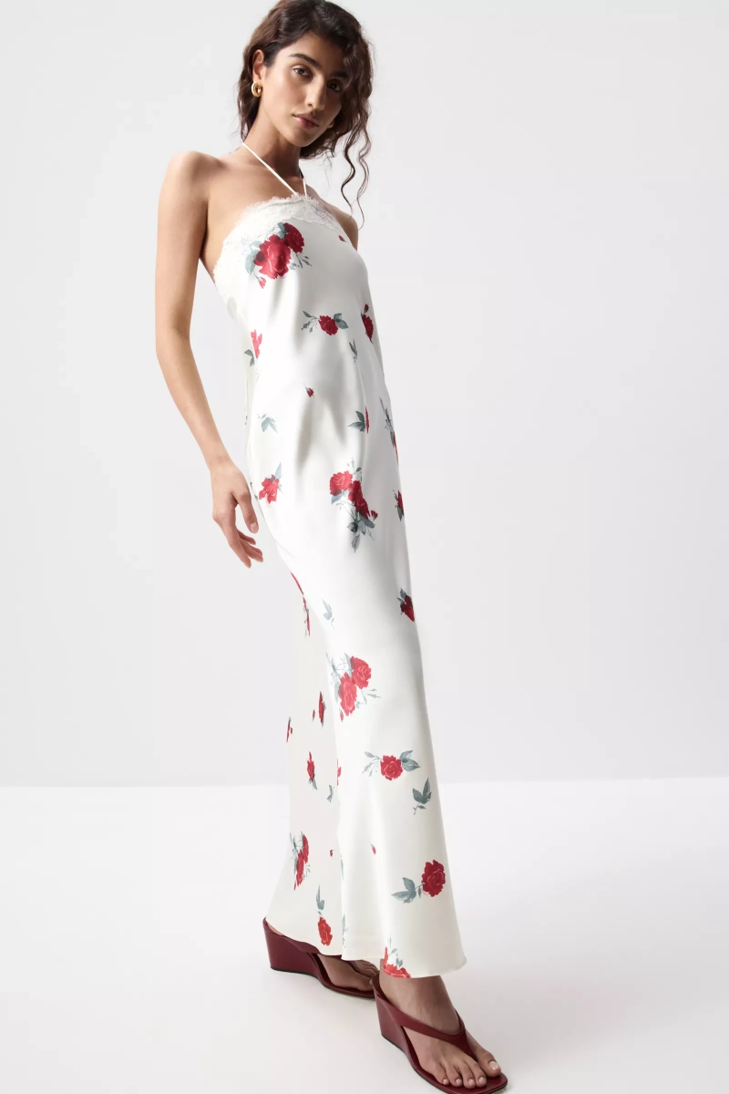 Платье макси с кружевом Charmstore, цвет: цветы на молочном,  купить онлайн