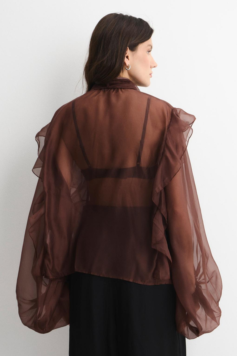 Блузка полупрозрачная ENEVOO, цвет: коричневый, 06944 купить онлайн