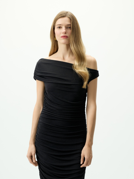 Платье драпированное ассиметричное Conso, цвет: Черный, PD 250972 - черный купить онлайн