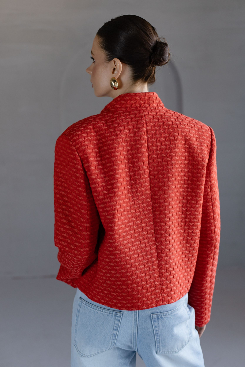 Жакет из твида укороченный со стойкой VLVT, цвет: красный, 00-00005378 купить онлайн