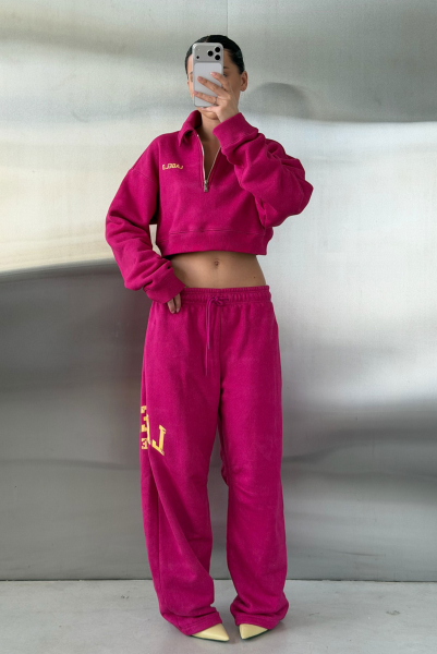 Свитшот поло укороченный Label .B, цвет: фуксия,  купить онлайн