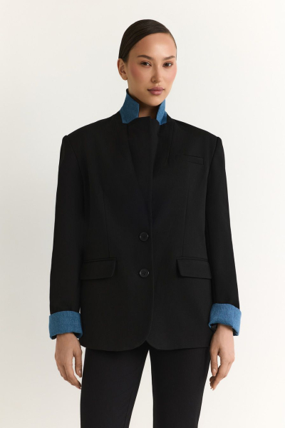 Жакет с вставками из денима TOPTOP, цвет: Черный, TT.060.18807.900 купить онлайн