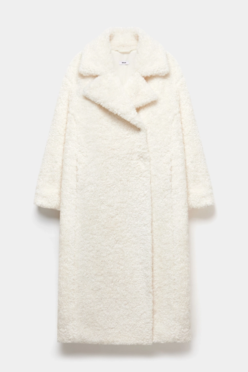 Шуба двубортная из кучерявого экомеха Mollis, цвет: Светло-бежевый, 16-13-3503/1 купить онлайн