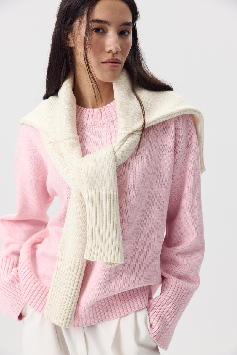 Джемпер из мериносовой шерсти с круглым вырезом Charmstore, цвет: розовый, 303-44798-221 купить онлайн