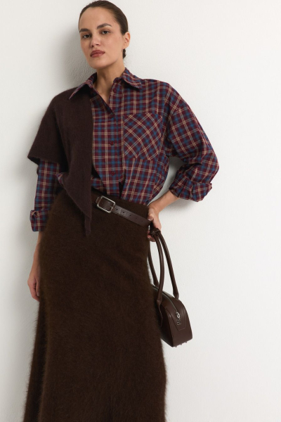 Юбка из смесовой ангорской шерсти TOPTOP, цвет: коричневый, TTS.072.18201.700 купить онлайн