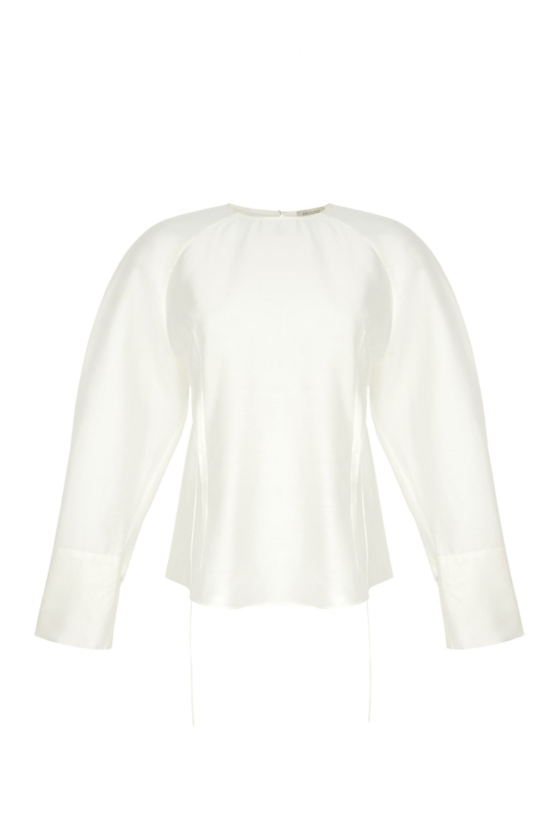 Блуза с завязками из вуали AROUND, цвет: молочный, 212_45TN01 купить онлайн