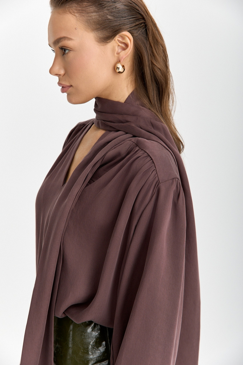 Блуза из 100% лиоцелла с бантом Ricoco, цвет: сливовый, 7001/2 купить онлайн