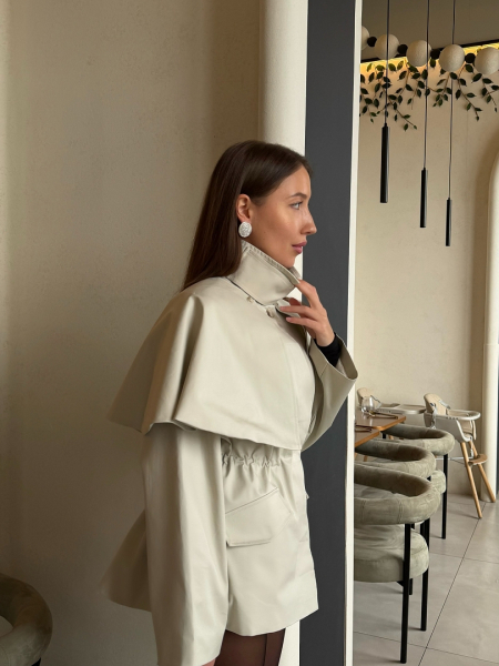 Тренч со съемным кейпом из хлопка с пропиткой Ricoco, цвет: бежевый, 7057/1 купить онлайн