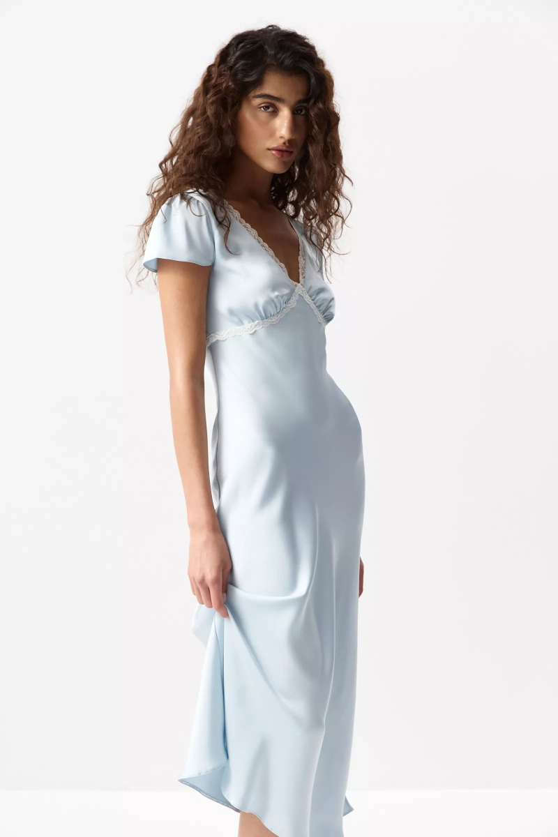 Платье из сатина с кружевом Charmstore, цвет: голубой,  купить онлайн