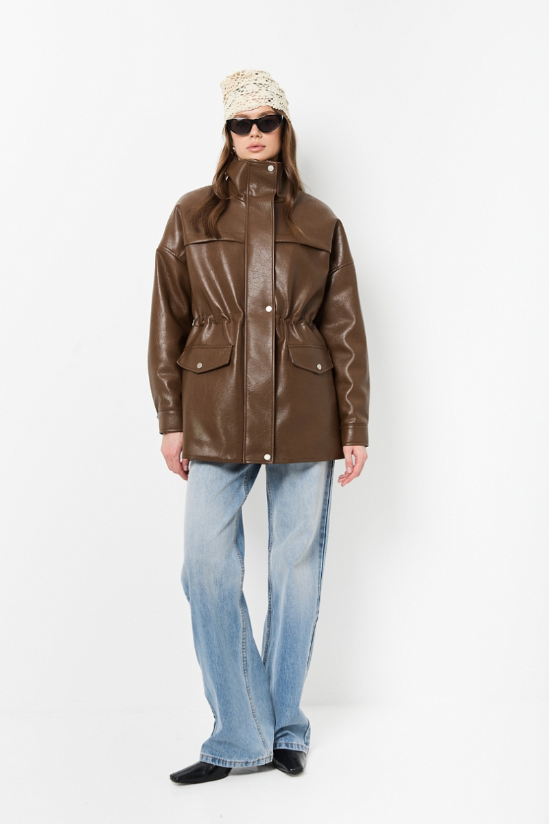 Парка из зернистой экокожи утепленная Ricoco, цвет: светло-коричневый, 6075/3 купить онлайн