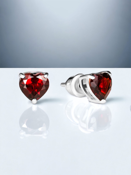 Серьги Сердце с гранатом elite