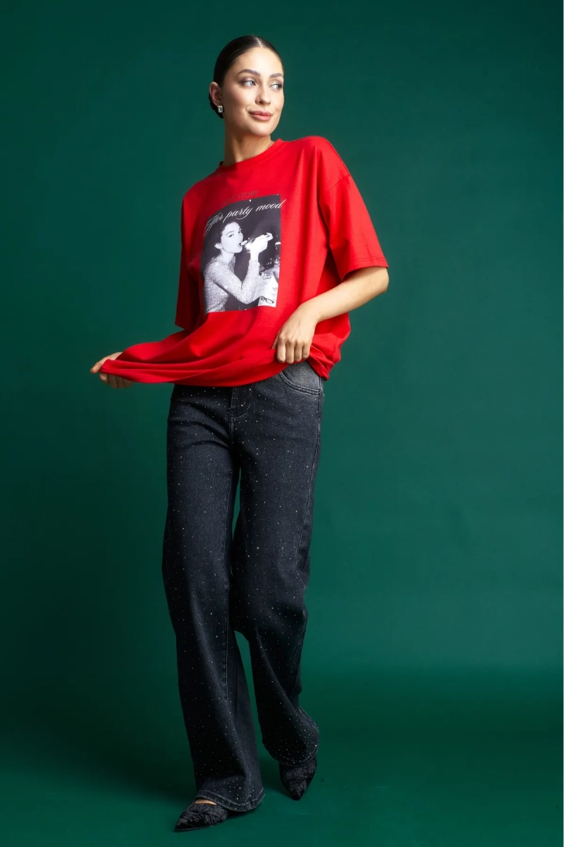 Джинсы Straight со стразами Black