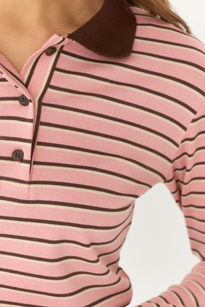Лонгслив с воротником поло полуприталенный Ricoco, цвет: розово-коричневый, 6094/2 купить онлайн