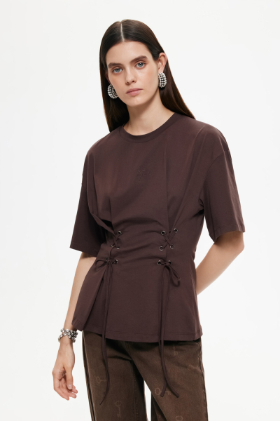 Футболка со шнуровкой DREAMS BY ALENA AKHMADULLINA, цвет: коричневый, 225103120404464/408000 купить онлайн