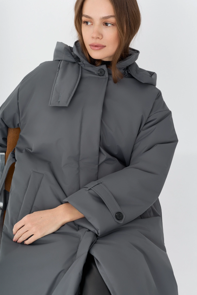 Пальто однобортное утепленное Ricoco, цвет: графитовый, 7012/3 купить онлайн