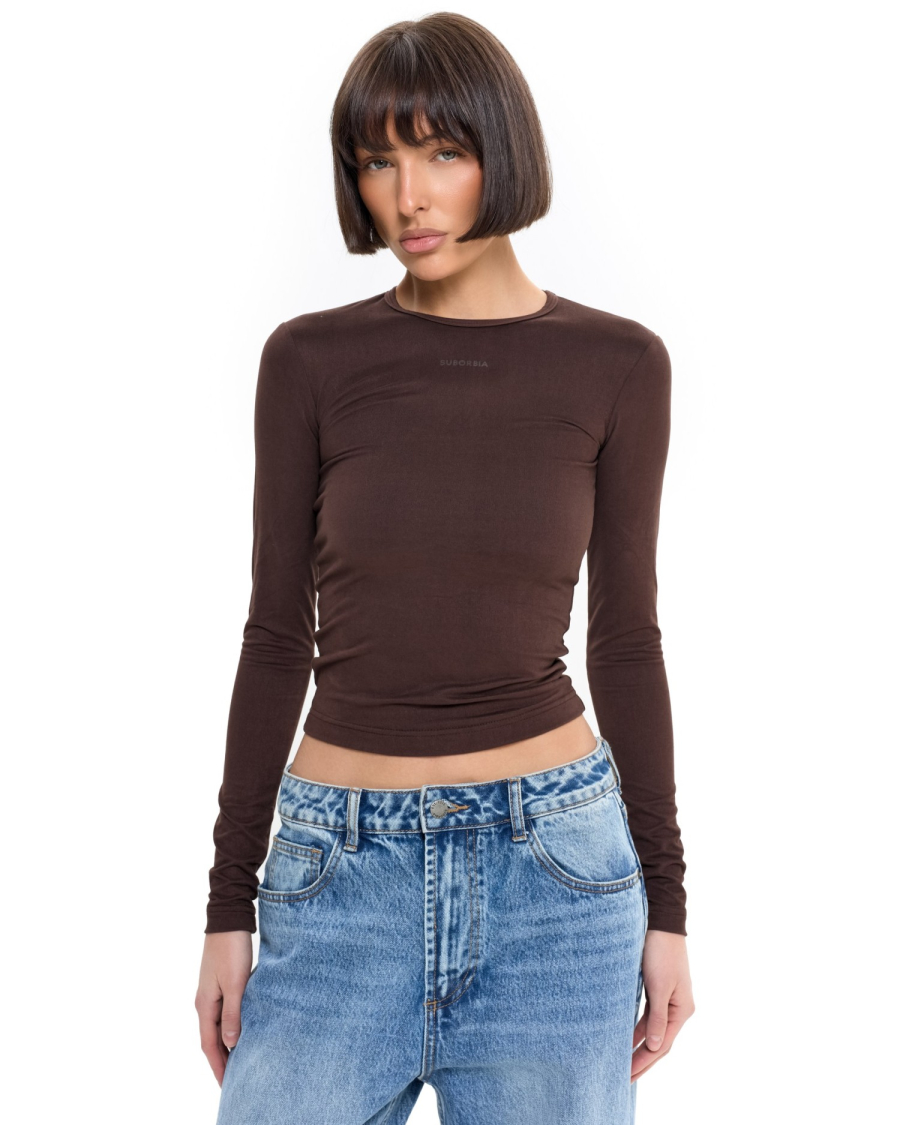 Лонгслив базовый Suborbia, цвет: коричневый, 005968 купить онлайн