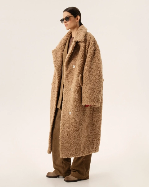 Пальто FUR BEIGE Anmuse, цвет: бежевый, FUR24W113-BEG со скидкой купить онлайн