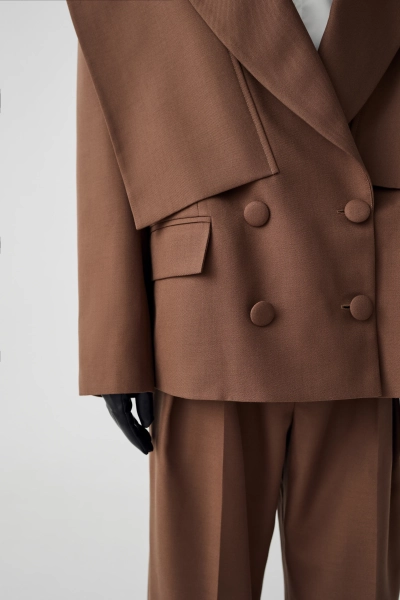 Шерстяной жакет с акцентными деталями Shtripling, цвет: коричневый, SHJKT003BRN купить онлайн