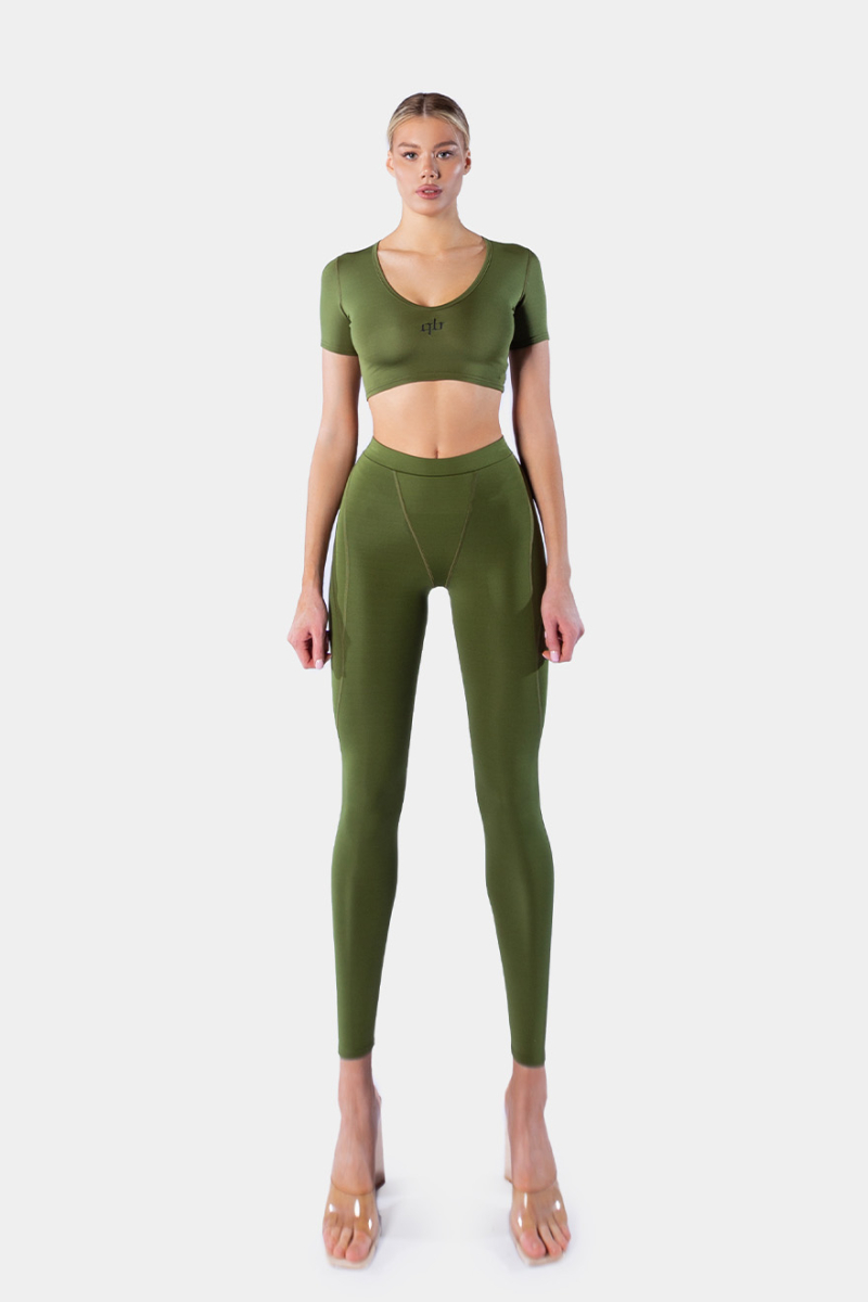 Кроп-топ Basic Crop Sleeve qb A QUICK BUCK, цвет: Khaki,  купить онлайн