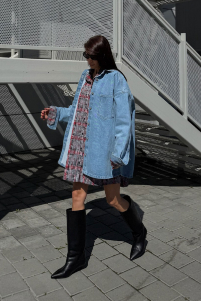 Рубашка объемная из денима LIGHT BLUE