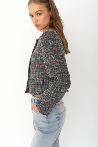 Жакет из цветного твида с акцентной пуговицей Ricoco, цвет: серый, 5074/2 купить онлайн