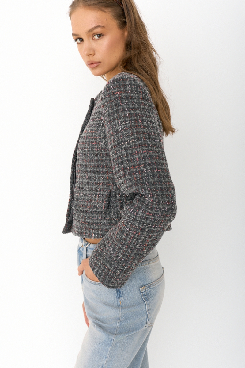 Жакет из цветного твида с акцентной пуговицей Ricoco, цвет: серый, 5074/2 купить онлайн