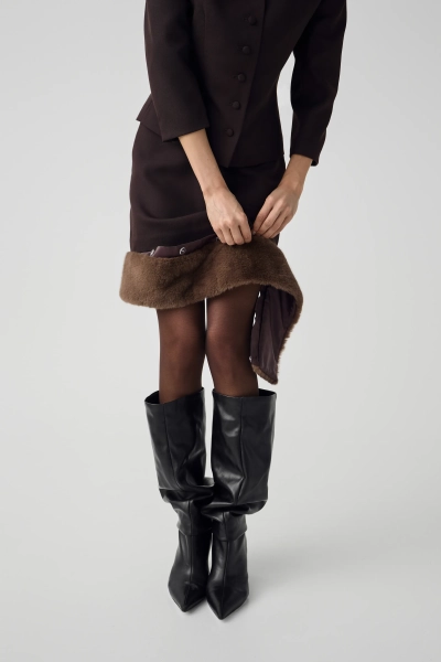 Юбка с отстегивающимся мехом Shtripling, цвет: шоколадный, SHSKT007CHK купить онлайн