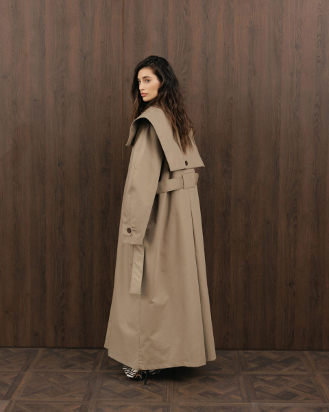 Длинный тренч YONSRU, цвет: бежево-серый,  купить онлайн