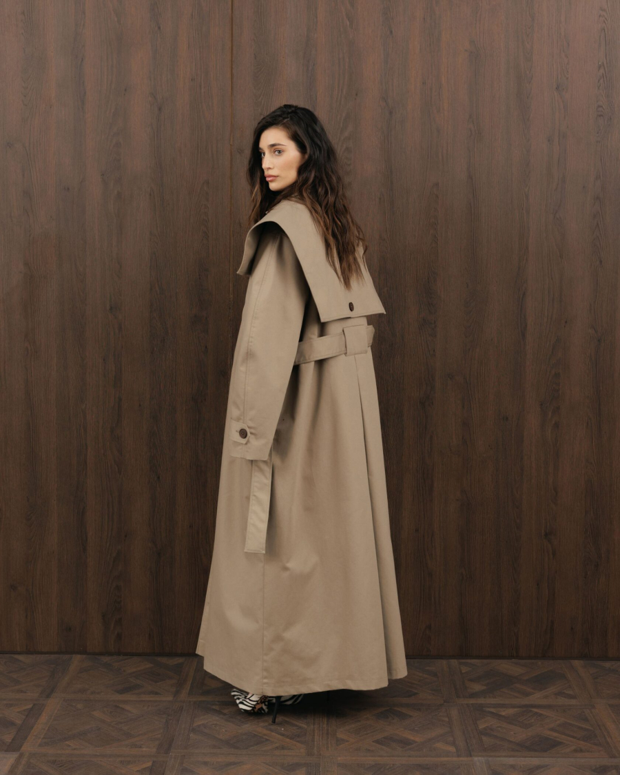 Длинный тренч YONSRU, цвет: бежево-серый,  купить онлайн