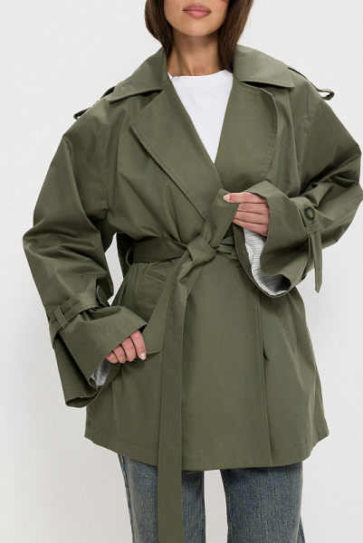 Тренч укороченный ABDA, цвет: хаки, 812613403607 купить онлайн