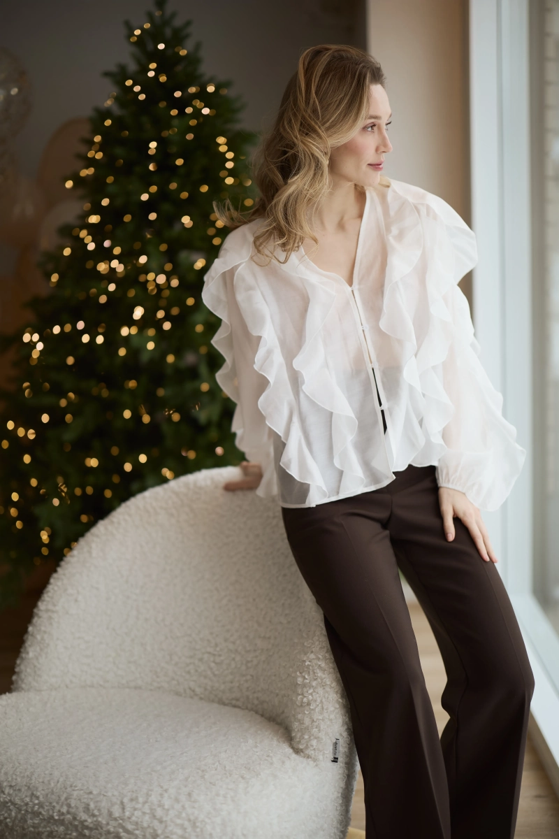 Блуза из лиоцелла с рюшами Ricoco, цвет: молочный, 6083/2 купить онлайн