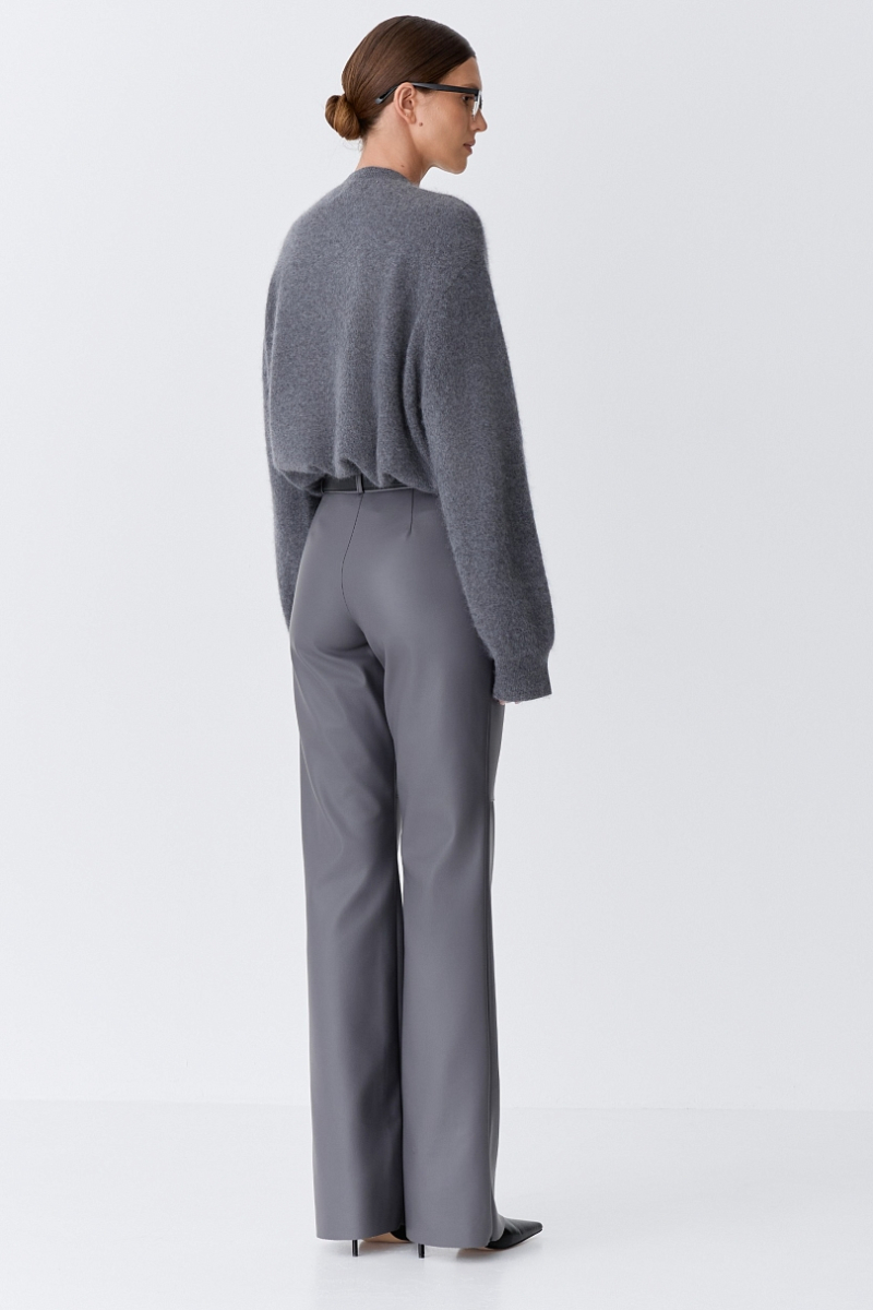 Брюки в расслабленном стиле из экокожи Ricoco, цвет: графитовый, 7007/2 купить онлайн