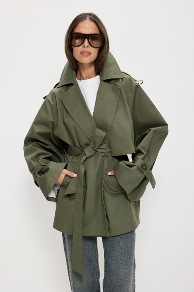 Тренч укороченный ABDA, цвет: хаки, 812613403607 купить онлайн