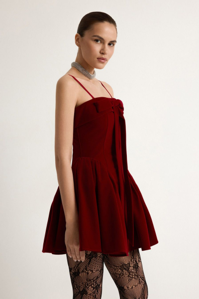 Бархатное платье с бантом TOPTOP, цвет: красный, TT.010.18399.320 купить онлайн