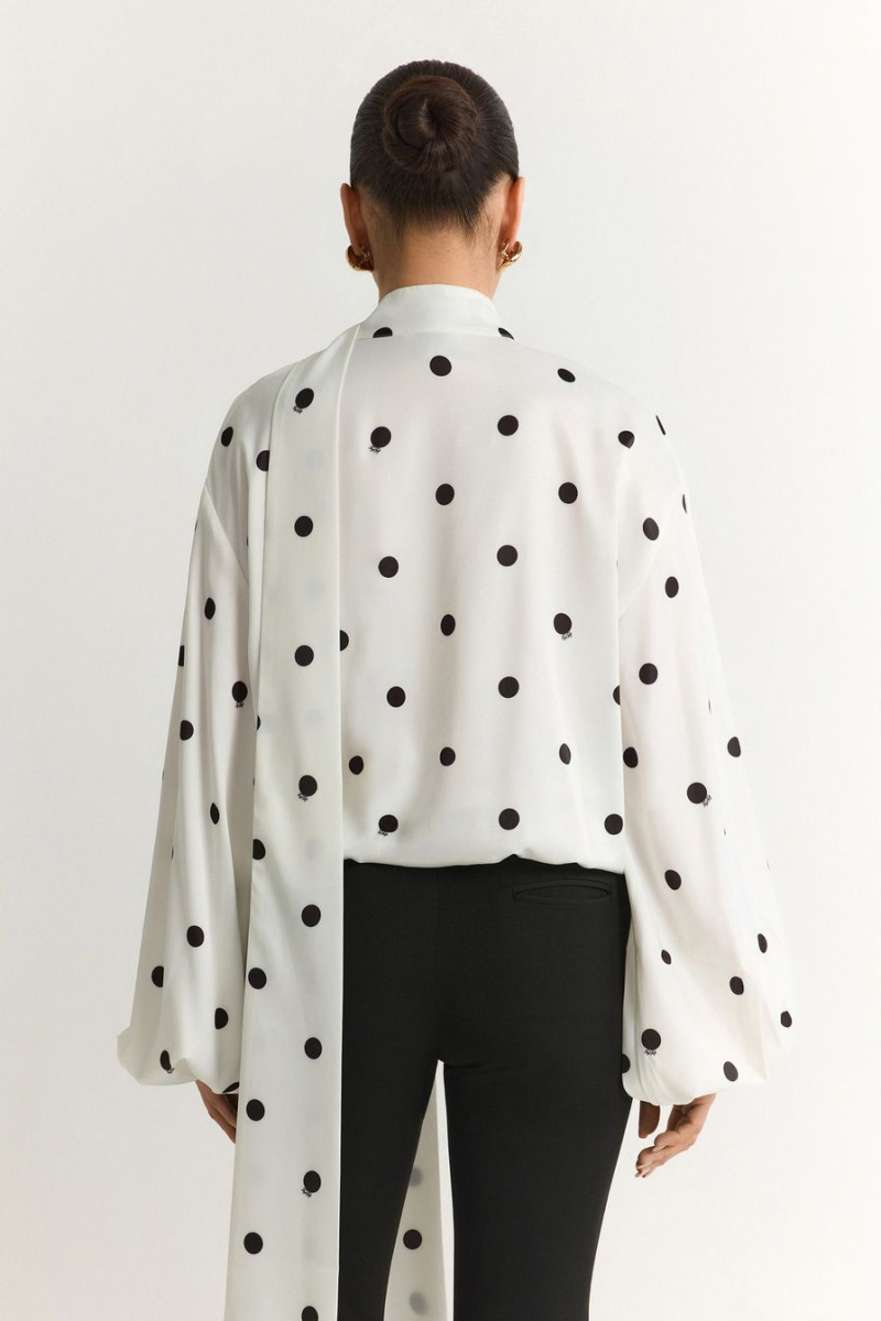 Блуза с принтом «горох» TOPTOP, цвет: молочный с принтом, TT.020.18396.121 купить онлайн