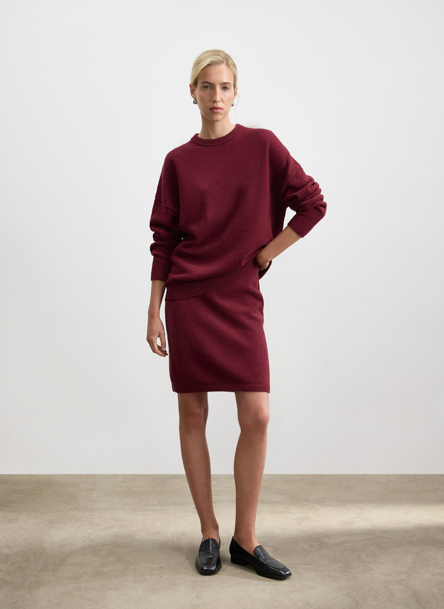 Юбка фактурной вязки из хлопка ALL WE NEED, цвет: Бордовый,  купить онлайн