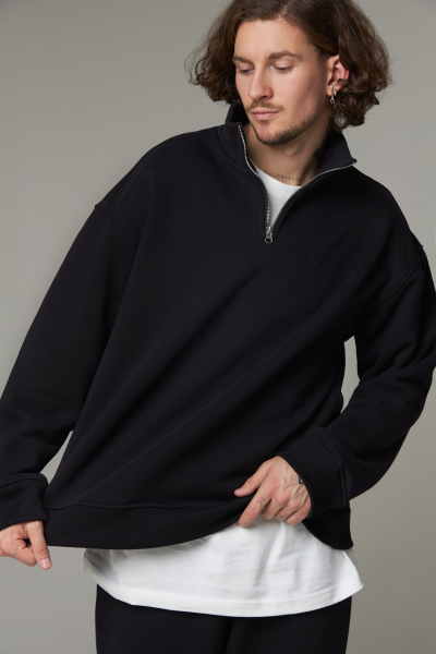 Свитшот из плотного футера с воротником на молнии Walk Oversize BUCHNER, цвет: Черный, SW0123015BL купить онлайн
