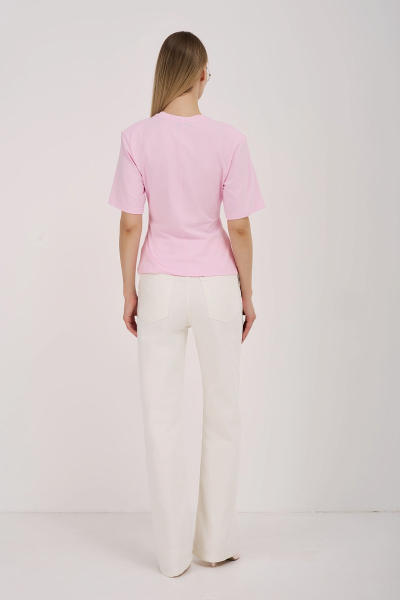 Футболка приталенного кроя с подплечниками Ricoco, цвет: розовая, 7071/2 купить онлайн