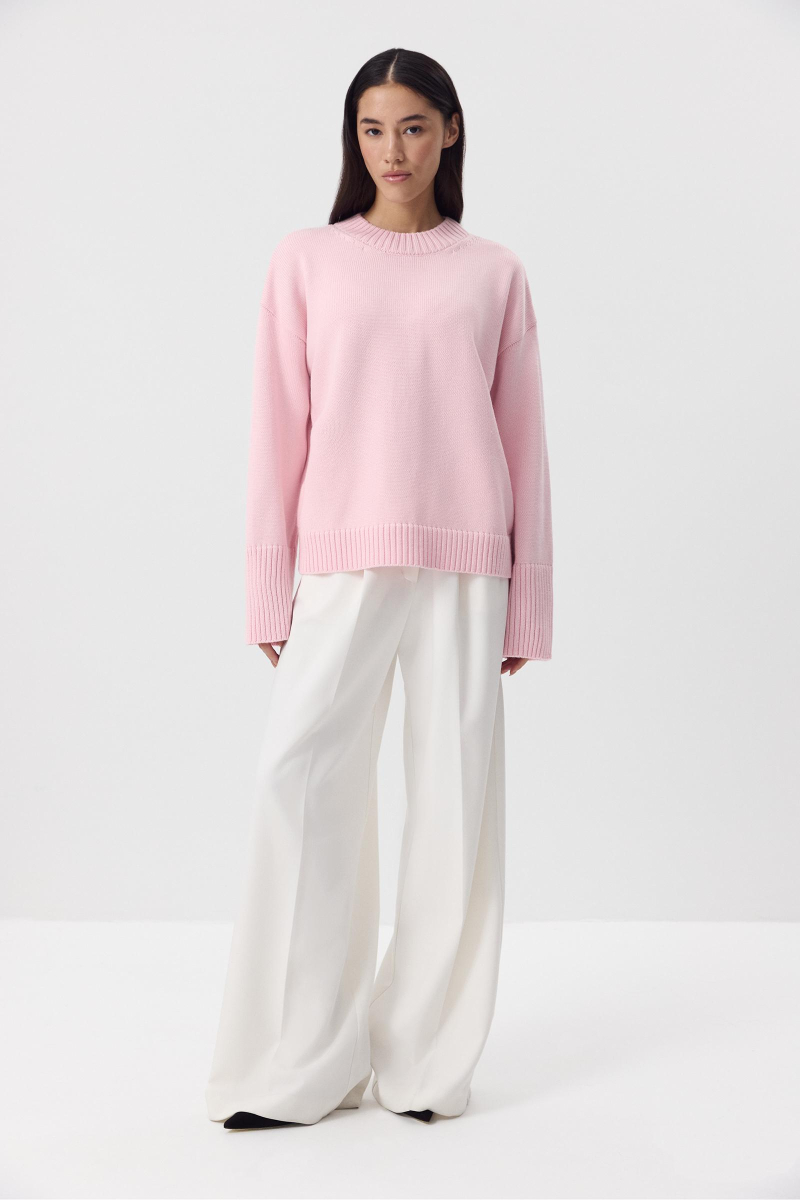 Джемпер из мериносовой шерсти с круглым вырезом Charmstore, цвет: розовый, 303-44798-221 купить онлайн