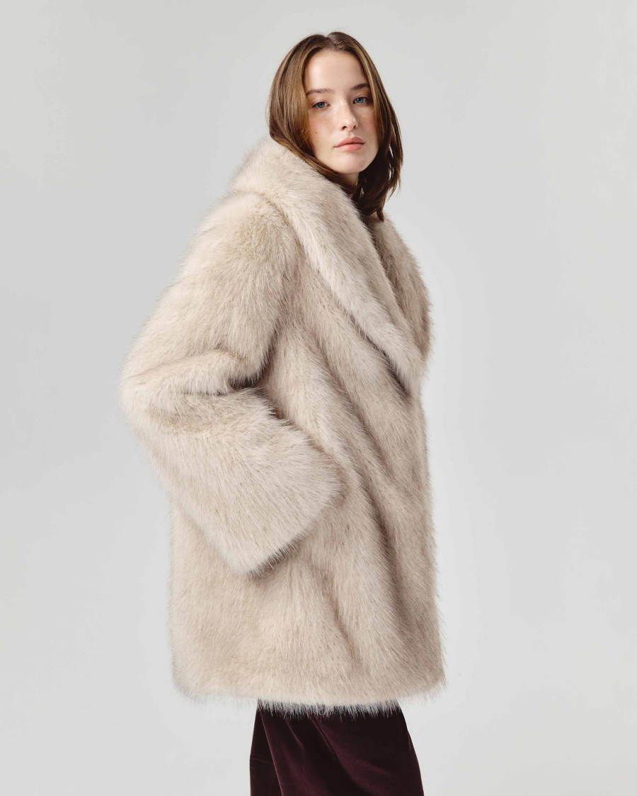 Экошуба оверсайз с шалевым воротником Only me, цвет: бежевый с рыжими кончиками, ЭШ3545 купить онлайн
