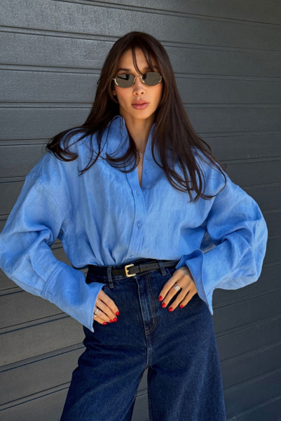Рубашка объемная изо льна LIGHT BLUE