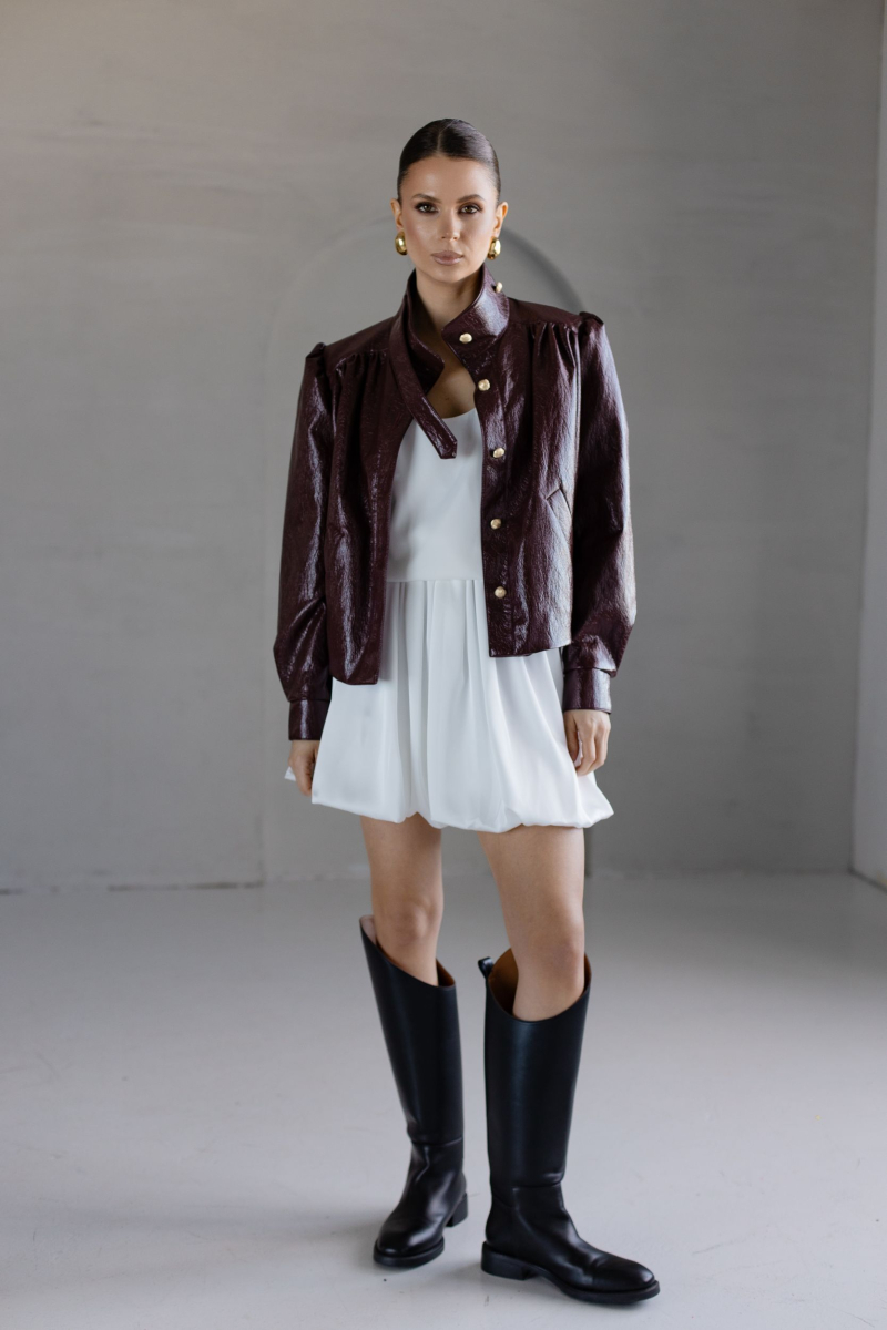 Бомбер из экокожи с драпировкой VLVT, цвет: Бордовый, 00-00005392 купить онлайн