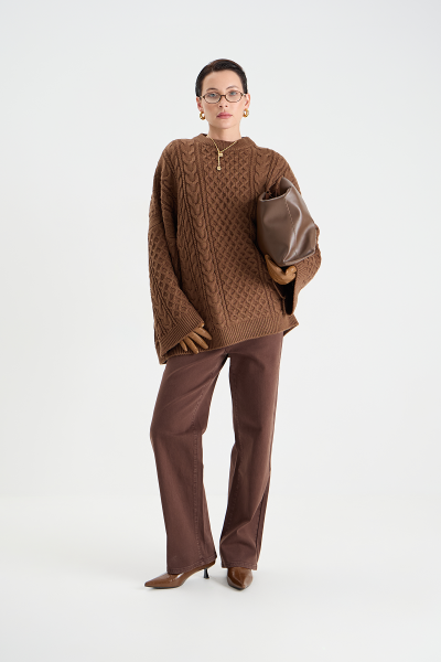 Свитер с косами MIA AIM, цвет: коричневый, MIA709 купить онлайн