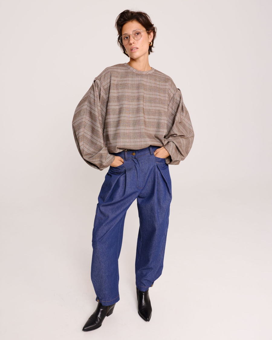 Блуза с объёмными рукавами в клетку Anmuse, цвет: разноцветный, BL25W196-DM-1 купить онлайн