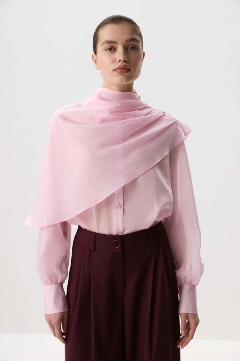 Блуза из тенселя с кейпом Charmstore, цвет: розовый, 102-464100-221 купить онлайн