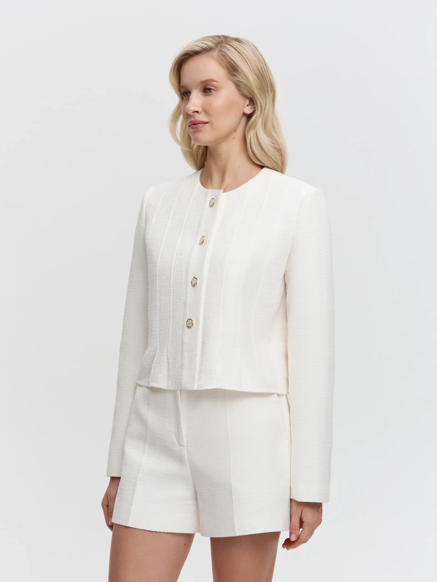 Укороченный жакет из твида ANNA PEKUN, цвет: белый,  купить онлайн