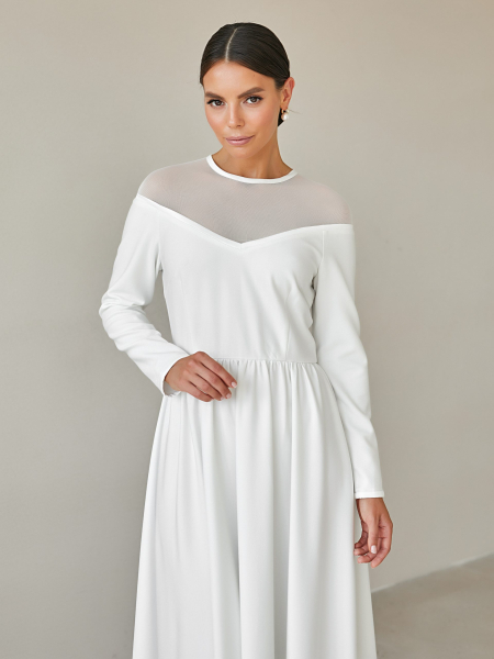 Платье с пышной юбкой и вырезом из сетки I.B.W., цвет: пандора, молочный, ED025 купить онлайн