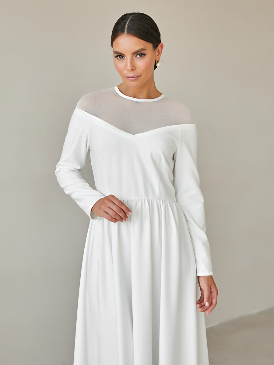 Платье с пышной юбкой и вырезом из сетки I.B.W., цвет: пандора, молочный, ED025 купить онлайн