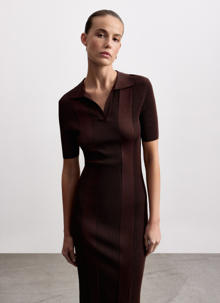 Платье вязаное с воротником поло ALL WE NEED, цвет: коричневый, 2603W3449-19 купить онлайн